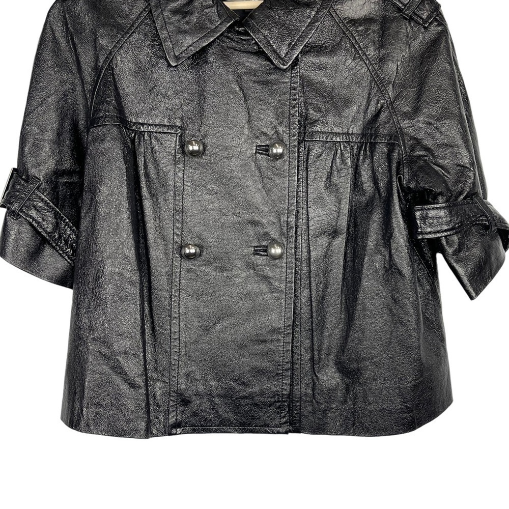 INC INTERNATIONAL CONCEPTS HIGH SHINE LEATHER HALF SLEEVE DOUBLE BREASTED COAT - Picture 7 of 11